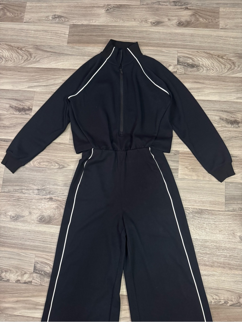 NWT Spanx AirEssentials Pique Half Zip Top Long Sleeve Jumpsuit Size Medium Tall - Picture 2 of 13